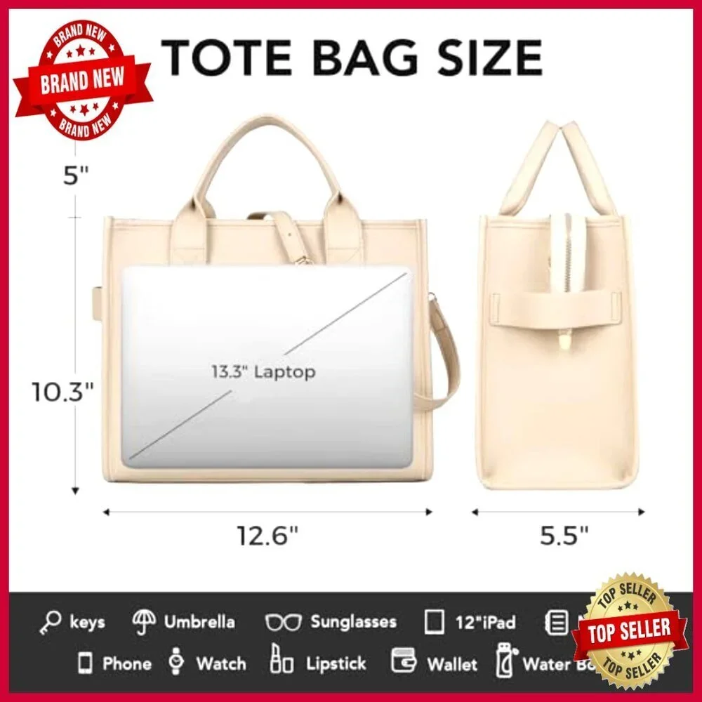 PU Leather Tote Bag with Adjustable Strap, Spacious Work Handbag
